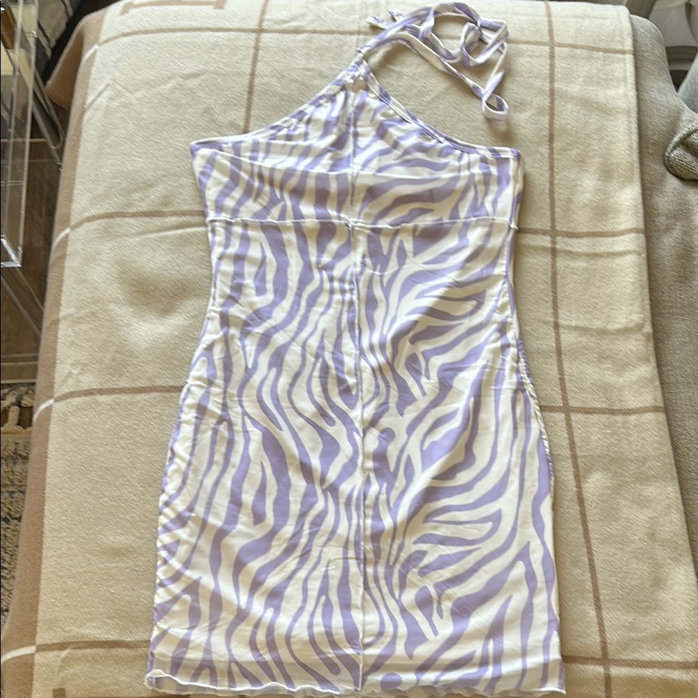 Princess Polly Purple and White Zebra Print Halter Dress